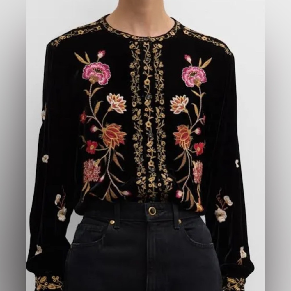 Johnny Was “Quinn Velvet Mandarin Shirt”. New with tags.